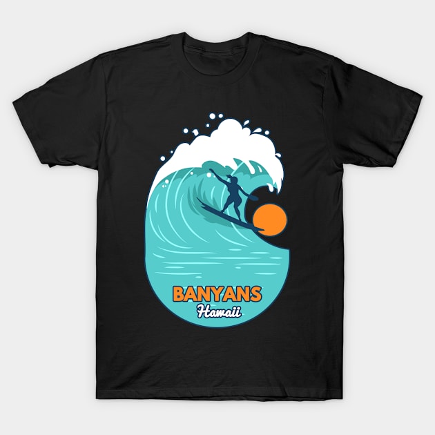 Banyans Hawaii surf girl T-Shirt by LiquidLine